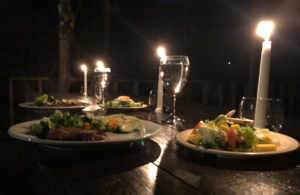 A close-up shot of the candle light dinner